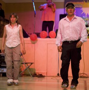 Maureen Vittrekwa and Stan Njootli Sr. jigging.
