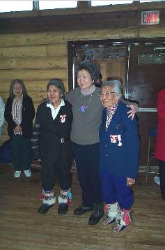 Mme Clarkson is greeted by Elders, Edith Josie and Reverend Ellen Bruce