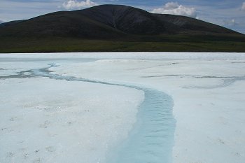 A nice little water stream the ice.