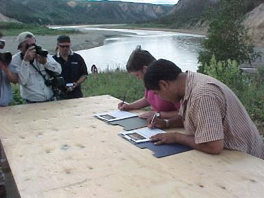 Chief Linklater and Minister Edelman sign Rampart House/Lapierre House Management Plan