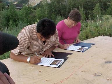 Chief Linklater and Minister Edelman sign Rampart House/Lapierre House Management Plan