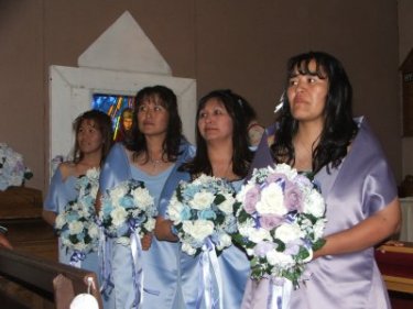 Bridesmaids L-R Denise Frith, Sandra Charlie, Myrna Nerysoo, and Deanna Moses.