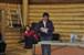 Marion Schafer translating the Heritage Committee remarks into Gwich'in.