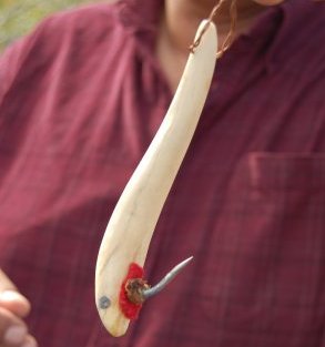 Esau Schafer`s fishing lure made from caribou antler.