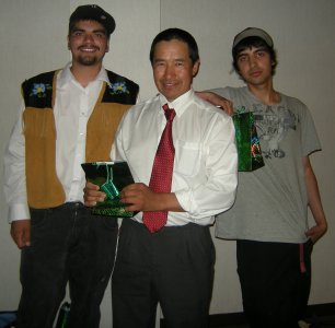 VGFN Grads, Jacob & Bobby recieving their gifts from Councillor, Kenny Tetlichi.